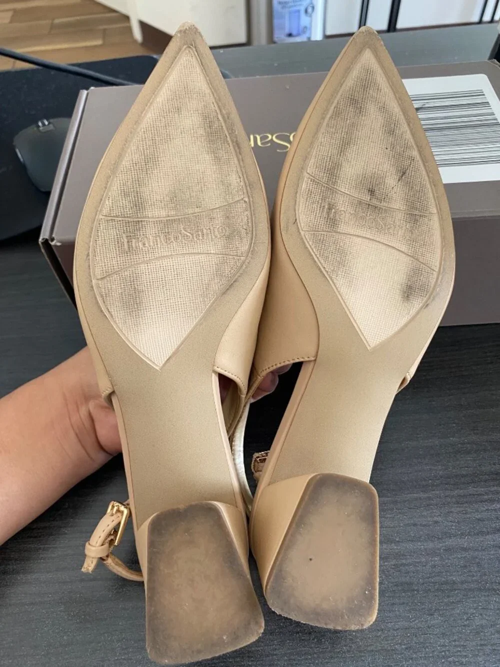 Franco Sarto Womens Racer Slingback Leather Shoes Beige Size 8M Defected
